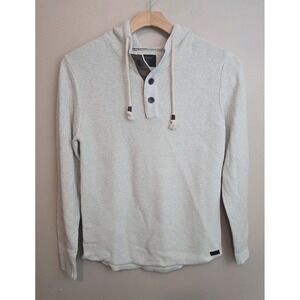 Outpost Makers Mens Knit Sweater Hooded Medium Cream w Leather Accents